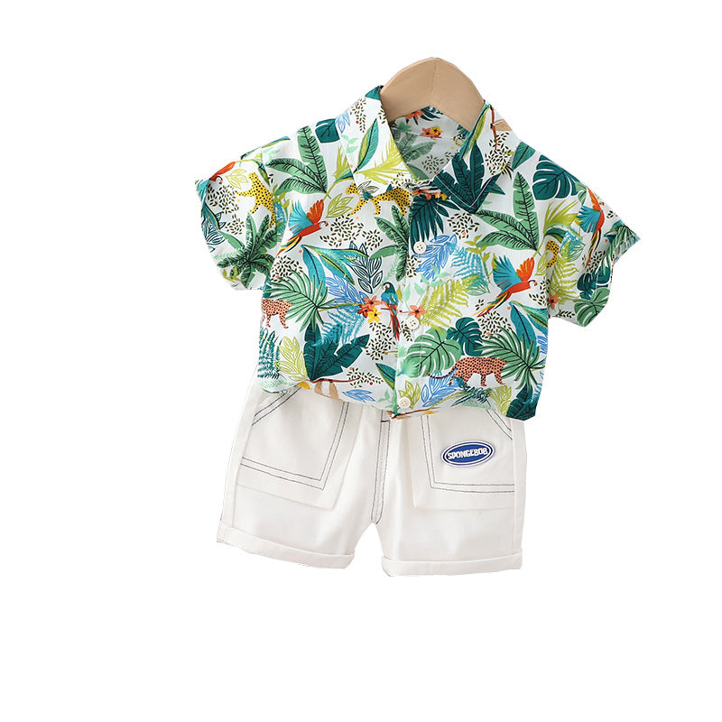 Wholesale Boys' Summer Shirt Short Sleeved and Denim Shorts Cotton Two-piece Set